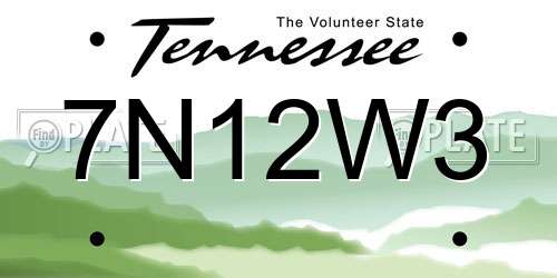 7N12W3 Tennessee License Plate