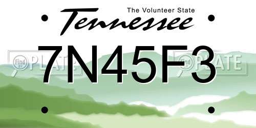 7N45F3 Tennessee License Plate