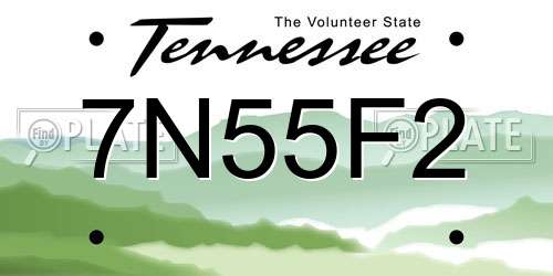 7N55F2 Tennessee License Plate