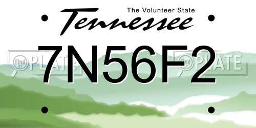 7N56F2 Tennessee License Plate