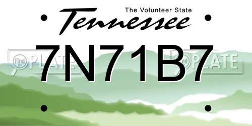 7N71B7 Tennessee License Plate