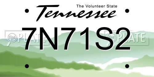 7N71S2 Tennessee License Plate