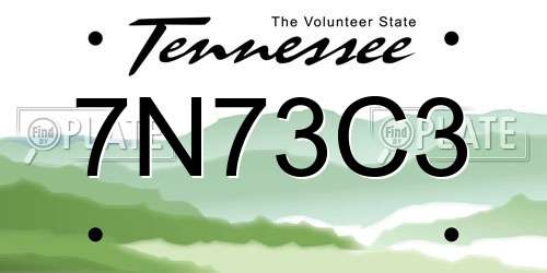 7N73C3 Tennessee License Plate
