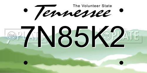 7N85K2 Tennessee License Plate