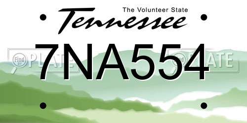 7NA554 Tennessee License Plate