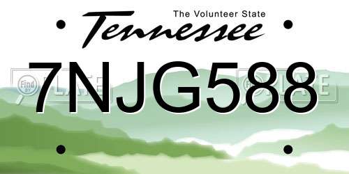 7NJG588 Tennessee License Plate