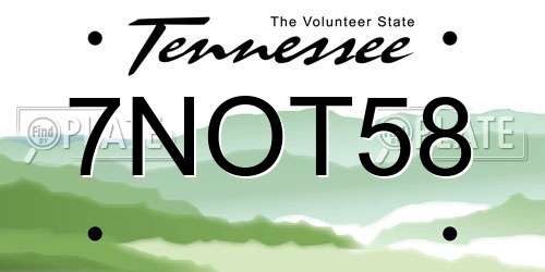 7NOT58 Tennessee License Plate