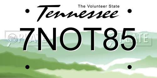7NOT85 Tennessee License Plate