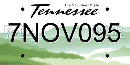 7NOV095 Tennessee License Plate