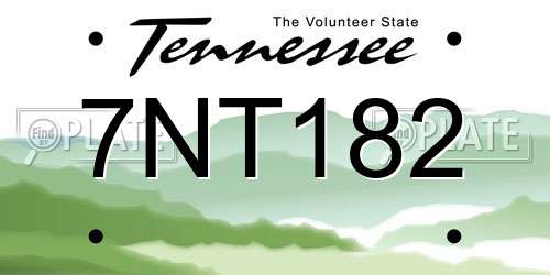 7NT182 Tennessee License Plate