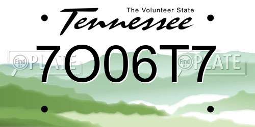 7O06T7 Tennessee License Plate