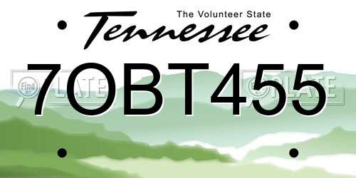 7OBT455 Tennessee License Plate