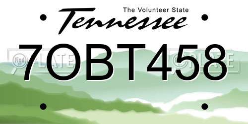7OBT458 Tennessee License Plate