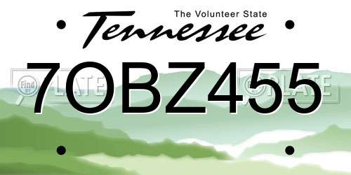 7OBZ455 Tennessee License Plate