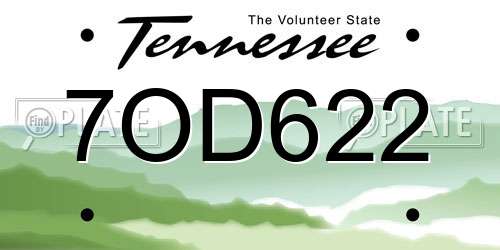 7OD622 Tennessee License Plate