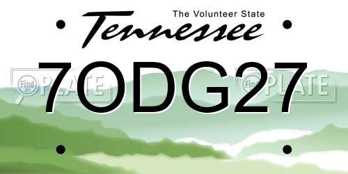 7ODG27 Tennessee License Plate