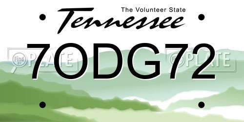 7ODG72 Tennessee License Plate