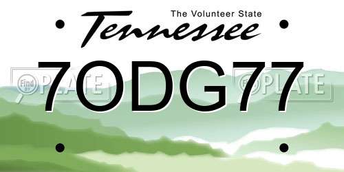 7ODG77 Tennessee License Plate