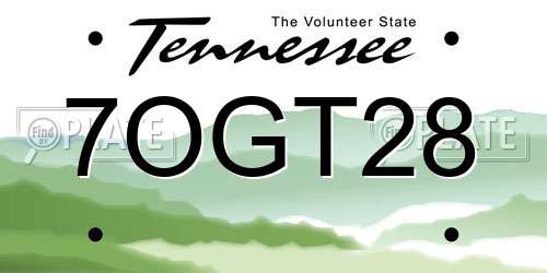 7OGT28 Tennessee License Plate