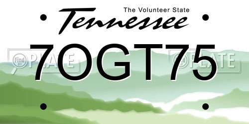 7OGT75 Tennessee License Plate