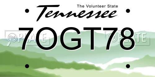 7OGT78 Tennessee License Plate