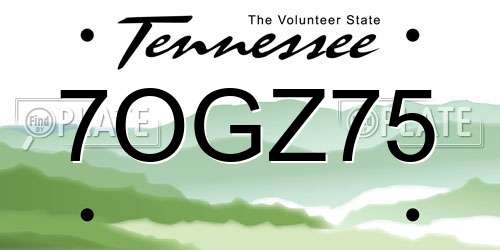 7OGZ75 Tennessee License Plate
