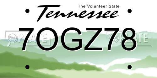 7OGZ78 Tennessee License Plate