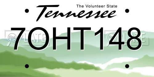 7OHT148 Tennessee License Plate