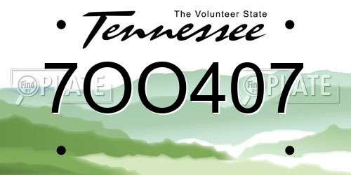 7OO407 Tennessee License Plate