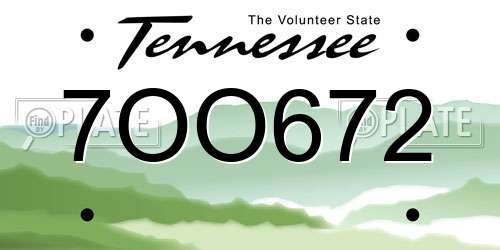 7OO672 Tennessee License Plate