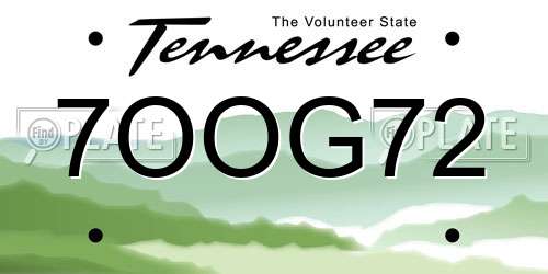 7OOG72 Tennessee License Plate