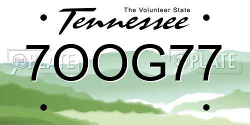 7OOG77 Tennessee License Plate