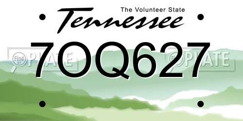 7OQ627 Tennessee License Plate
