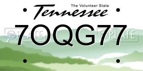 7OQG77 Tennessee License Plate