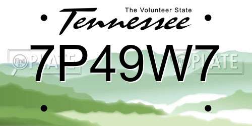 7P49W7 Tennessee License Plate