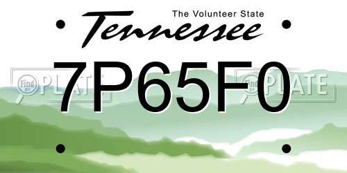 7P65F0 Tennessee License Plate
