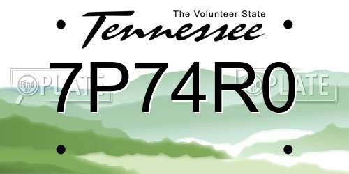 7P74R0 Tennessee License Plate