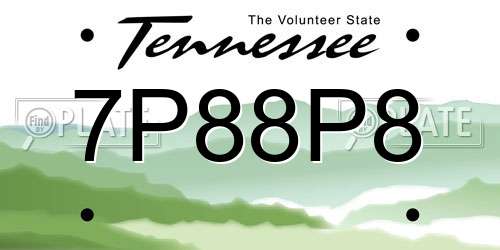 7P88P8 Tennessee License Plate