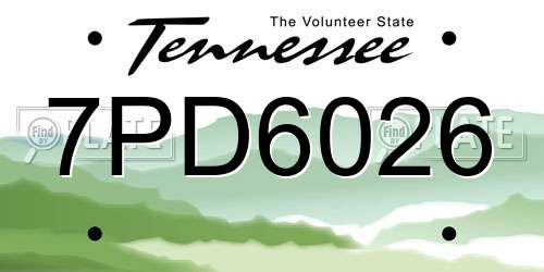 7PD6026 Tennessee License Plate