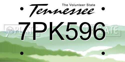 7PK596 Tennessee License Plate