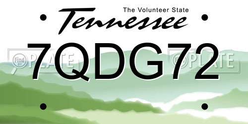 7QDG72 Tennessee License Plate