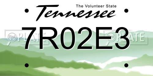 7R02E3 Tennessee License Plate