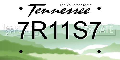 7R11S7 Tennessee License Plate