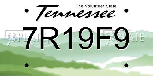 7R19F9 Tennessee License Plate