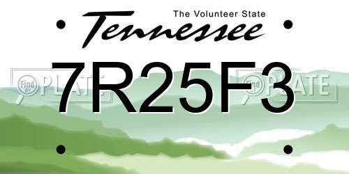 7R25F3 Tennessee License Plate