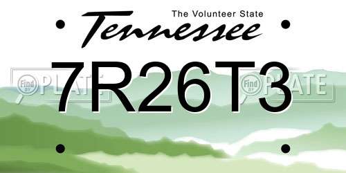 7R26T3 Tennessee License Plate