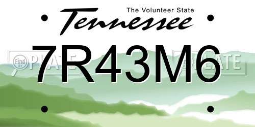 7R43M6 Tennessee License Plate