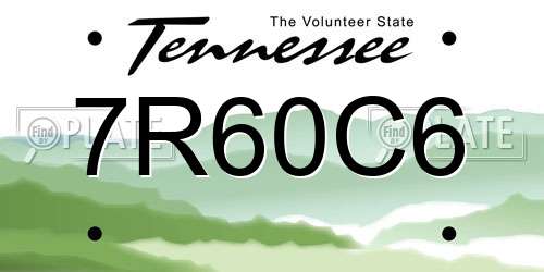 7R60C6 Tennessee License Plate