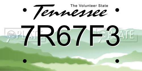 7R67F3 Tennessee License Plate