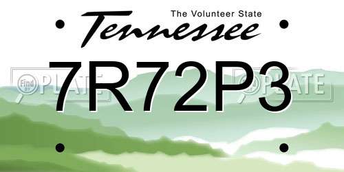 7R72P3 Tennessee License Plate